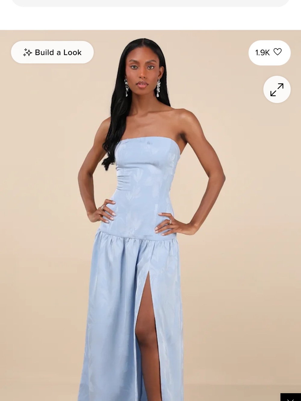 Lulu's Strapless Powder Blue Maxi Dress with High Side Slit